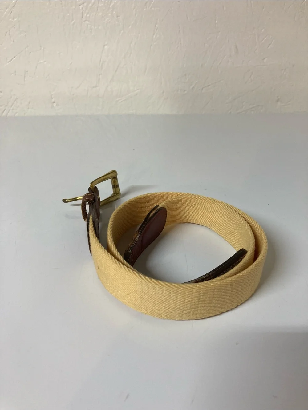 Dooney & Bourke Beige Canvas Belt with Brown Leather Trim Size 28